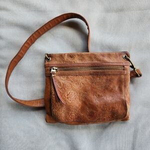 Fossil Leather Floral Embossed Crossbody